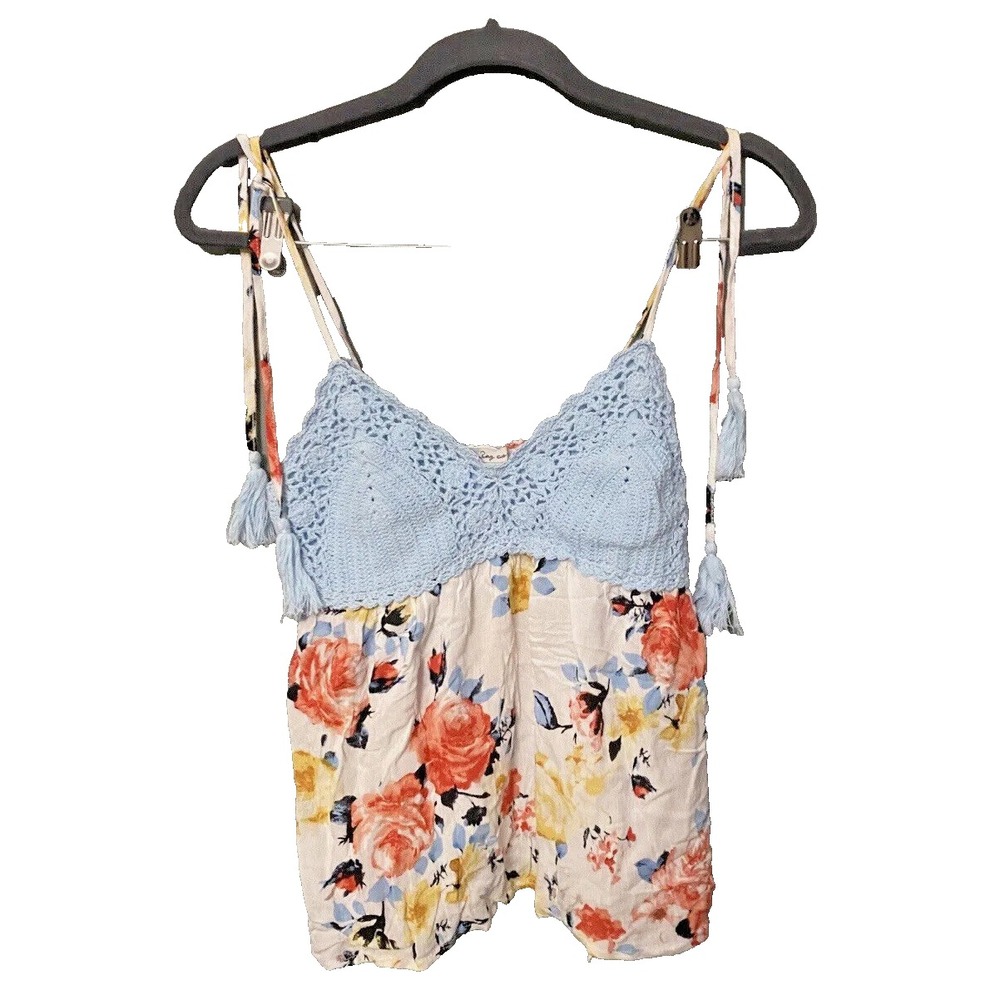American Rag Juniors' Printed Crochet-Trim Swing Tank Top size small NWT